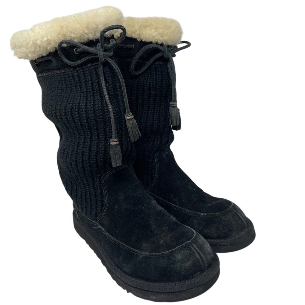 UGG Suburb Black Crochet and Suede Boots Size 6
